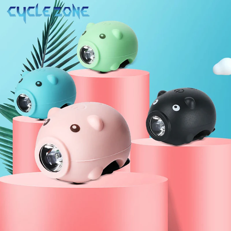 

MTB Bike Headlight with Horn Rechargeable Children Cartoon Piggy Cycling Lamp 3 Modes Handlebar Front Light Cycling Accessories