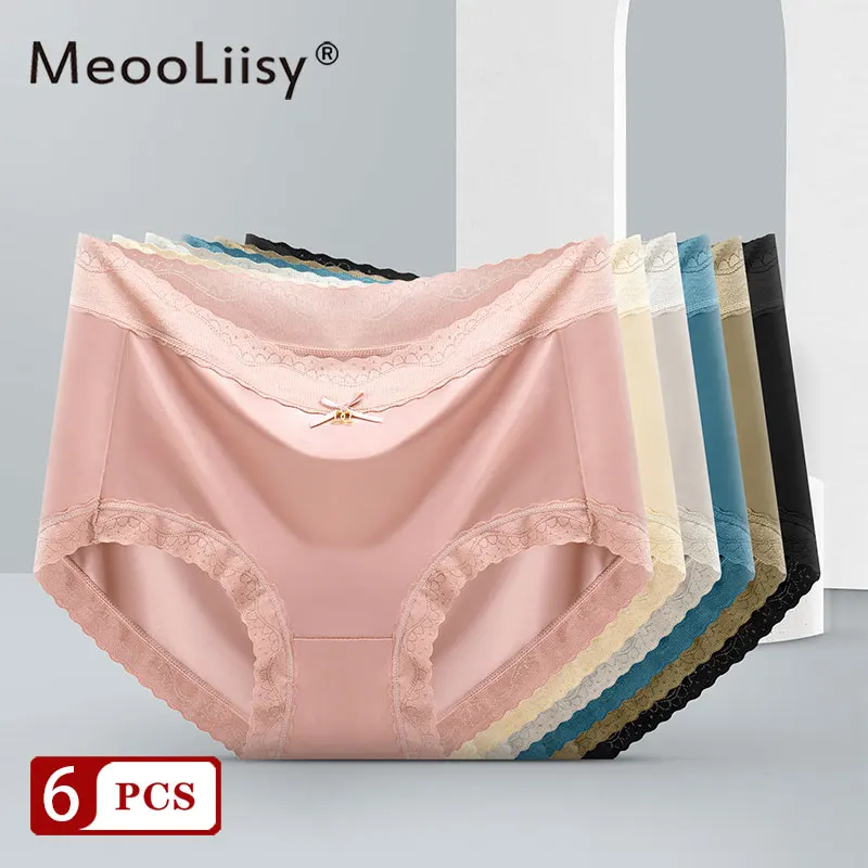 

MeooLiisy 6PCS/Set Women's No Show Lace Underwear Women Seamless Ice Silk Breathable Briefs Sexy Hip Lift Soft Panties