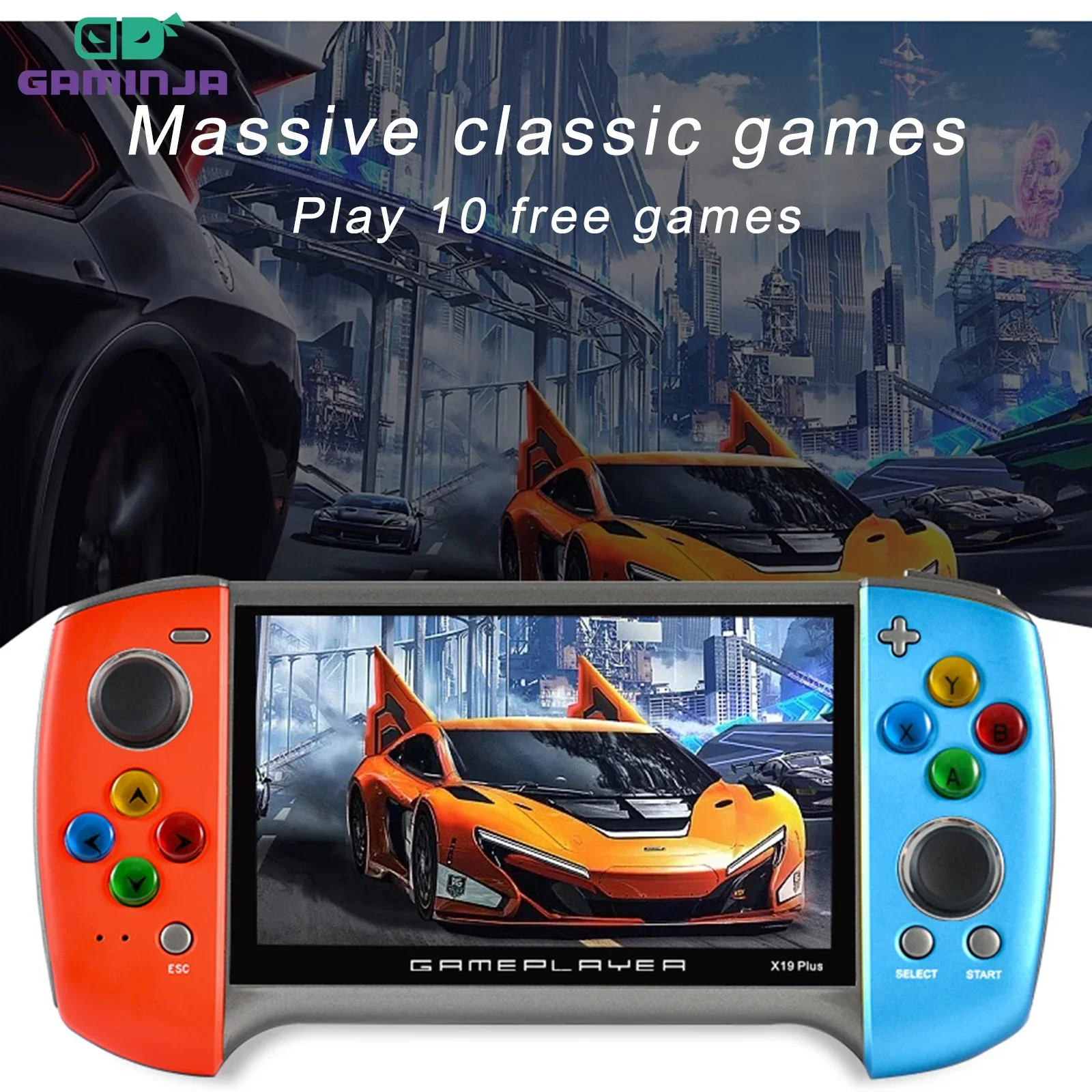 GAMINJA X19 Plus Handheld Game Console 5.1inch TFT HD Screen Portable Retro Game Player Built-in 10000 Games For GBA GBC NES GBC