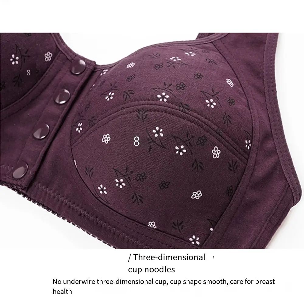 Comfortable Daisy Bras for Older Women Breathable Convenient Front Close Button Cotton Bras No Underwire Widened Shoulder Straps