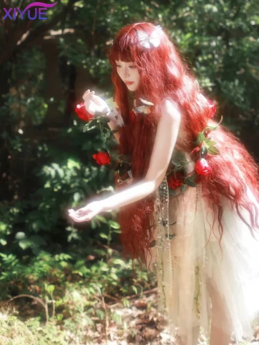 Imagen 2 del producto Pelucas sintéticas de pelo largo ondulado de 110cm para mujer, peluca Coaplay Lolita roja y marrón con flequillo, pelucas de pelo Natural para mujer, fibra resistente al calor