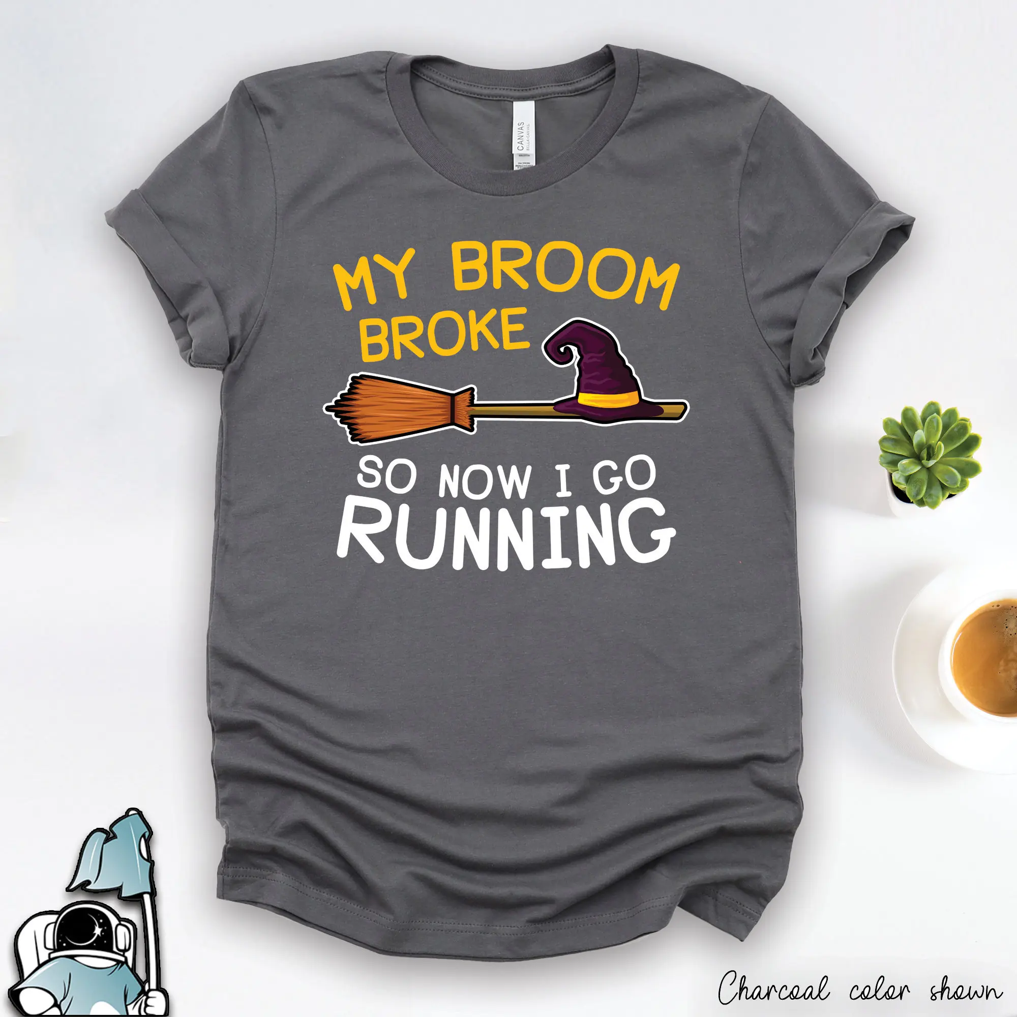 Running T Shirt Runner Witch Broom Broke Marathon s Halloween Trick or TreaT