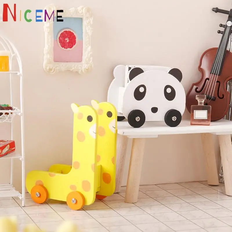 1PC 1:12 Dollhouse miniatura Panda Trolley giraffa Storage Rack modello mobili Decor Toy Doll House accessori