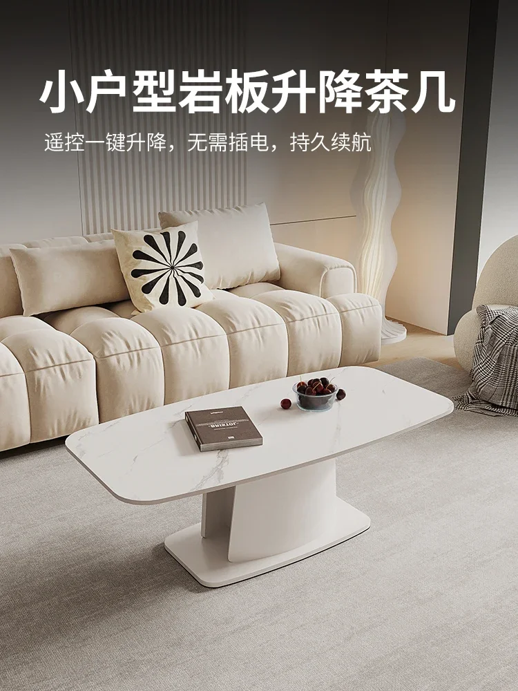 Elevated coffee table, dining table, household small unit, cream wind multifunctional electric solid wood rock board small table