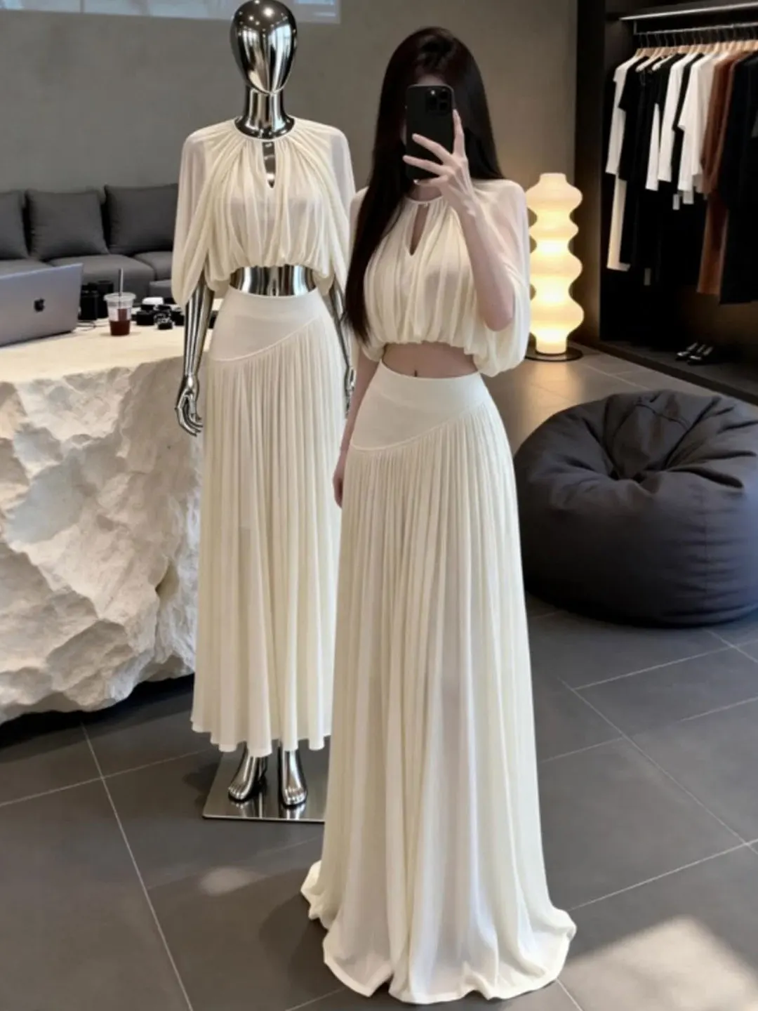 

Gentle Wind Beautiful Cowl Ne Top Skirt Two Piece Set Youthful Spring Collection Casual Comfortable Faionable Women's Ens...