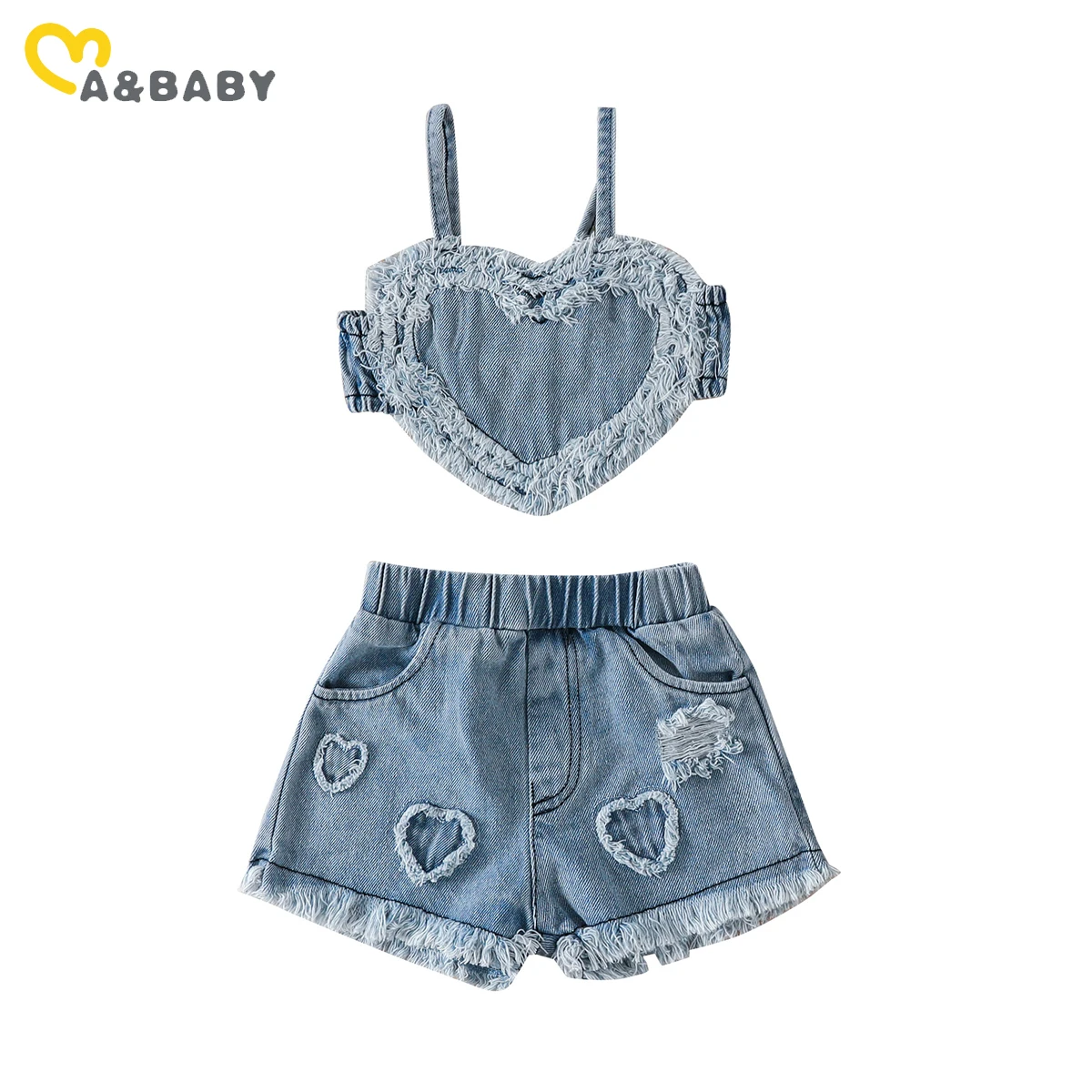 Ma & baby 3-24m neugeborene Baby kleidung setzt Kleinkind Denim Outfits Mode Herz Ernte Tops Shorts Sommerkleid ung