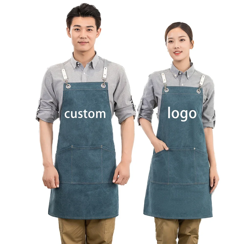 Thicker Canvas Tailor Apron Artisan Bibs for Men Women,Housekeeper Cafes Bars Salon Frock Hand Carved Smock Printing Custom Logo