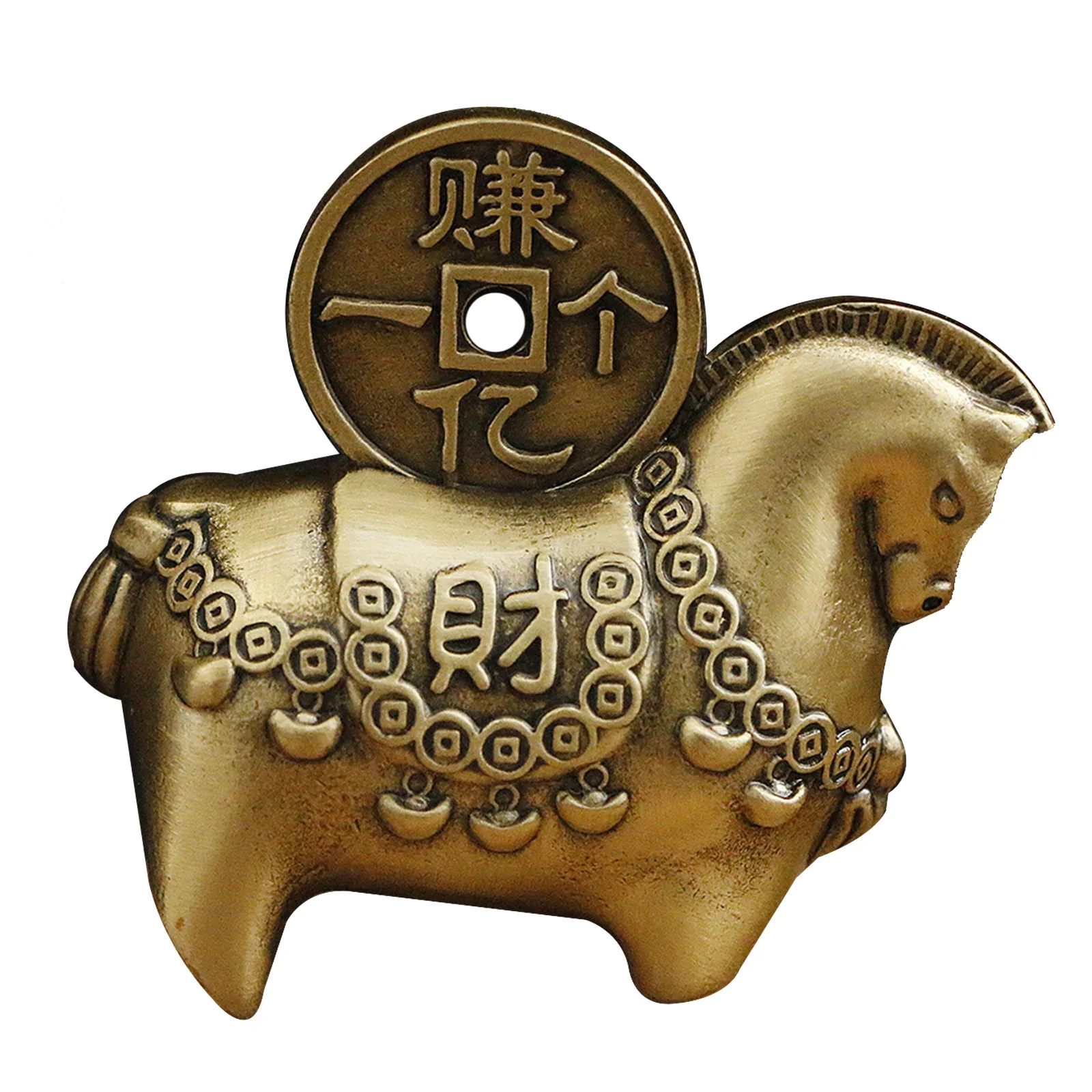 

Solid Brass Horse Statue 2026 - Chinese Zodiac Animal Sculpture with Auspicious Symbols for Desk Car Dashboard Decor - Golden