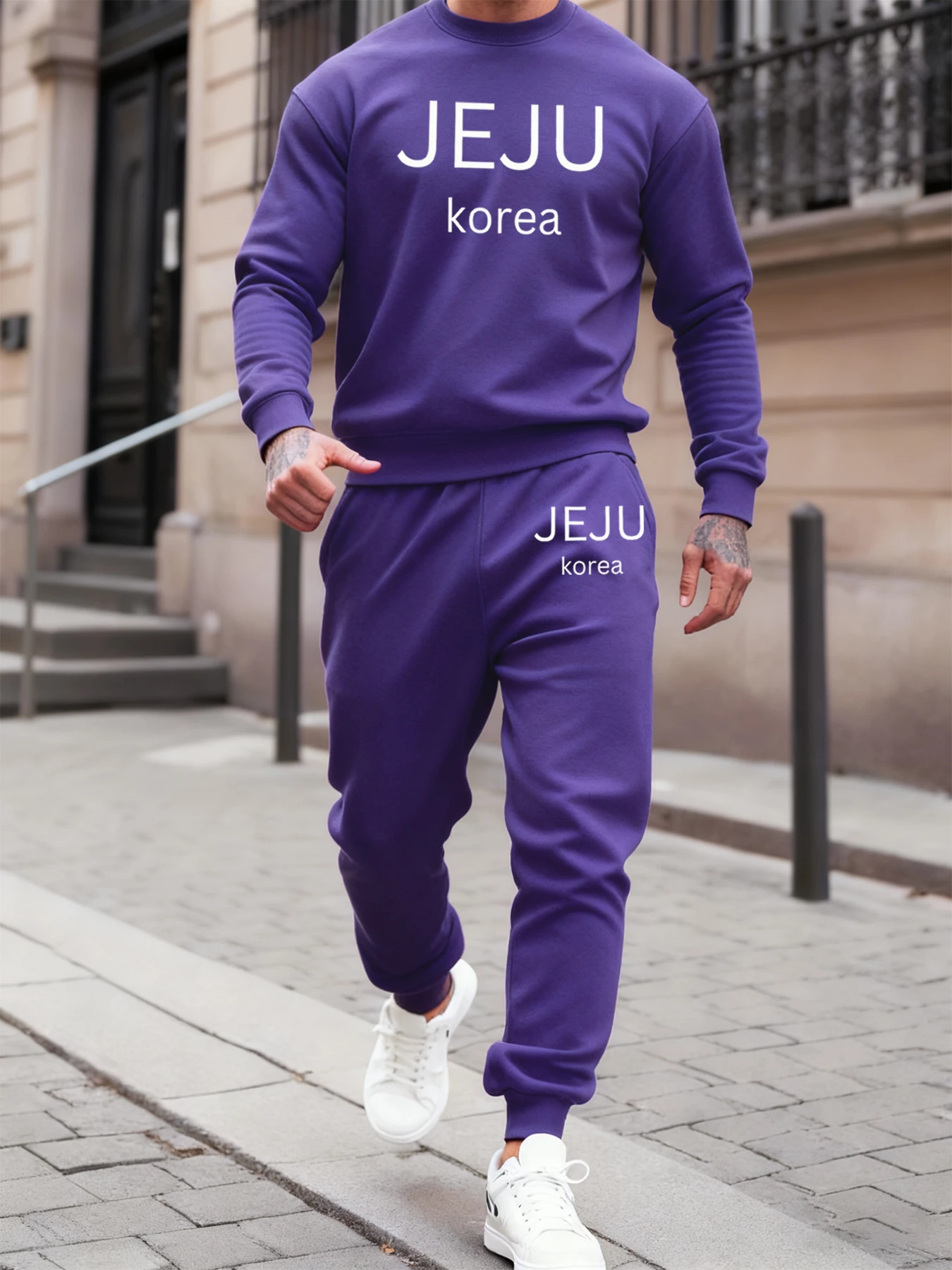 

Jeju Korea Letter Prints Autumn Winter Man Sweatshirt Sweatpants Sets Comfy Comfortable Pants Casual Daily Hoodie Fleece Clothes
