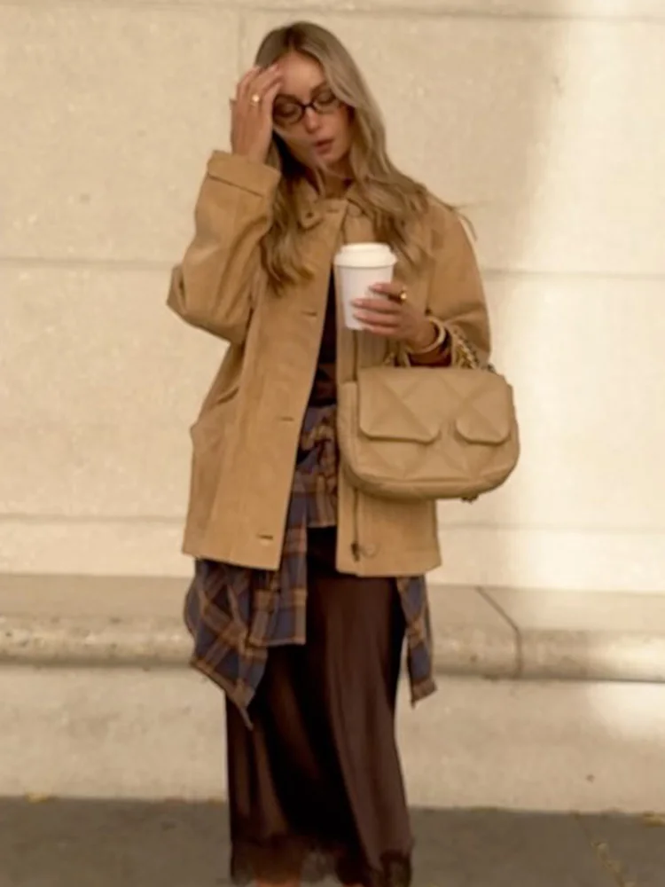 

HH женские осенние повседневные свободные пальто однотонные однобортные женские модные куртки с отложным воротником и карманами с длинными рукавами 2025