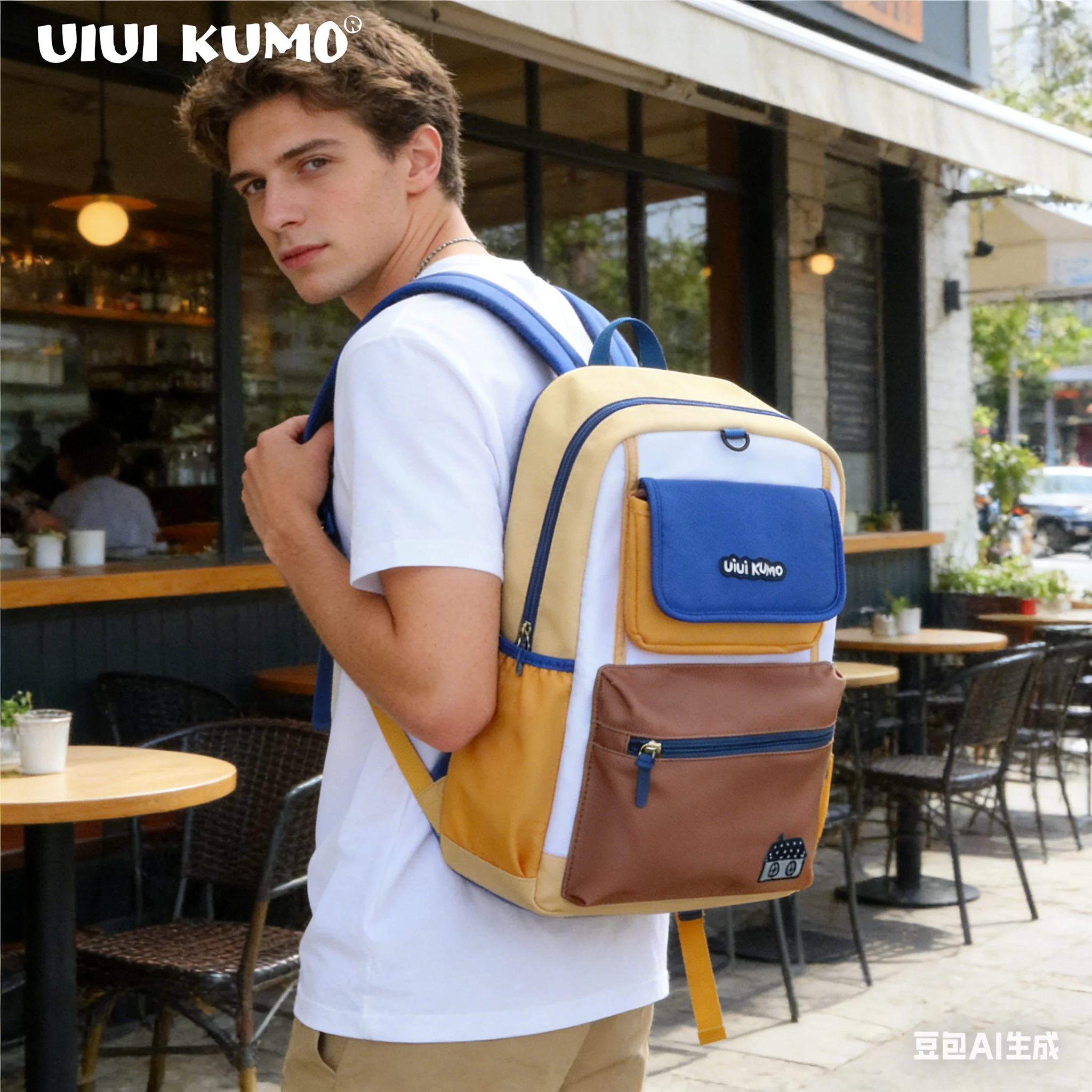 

UIUIKUMO Многоцветная школьная сумка в стиле пэчворк, легкий и повседневный рюкзак, подходит как как студенческая сумка для мальчиков и девочек.