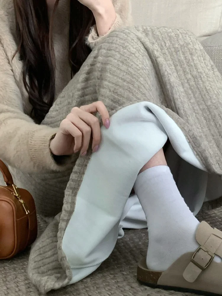 

Solid Fleece-lined Thickened Skirt for Women Autumn New High Waist Slimming Temperament A Word Big Hemline Mid-Length ZT281