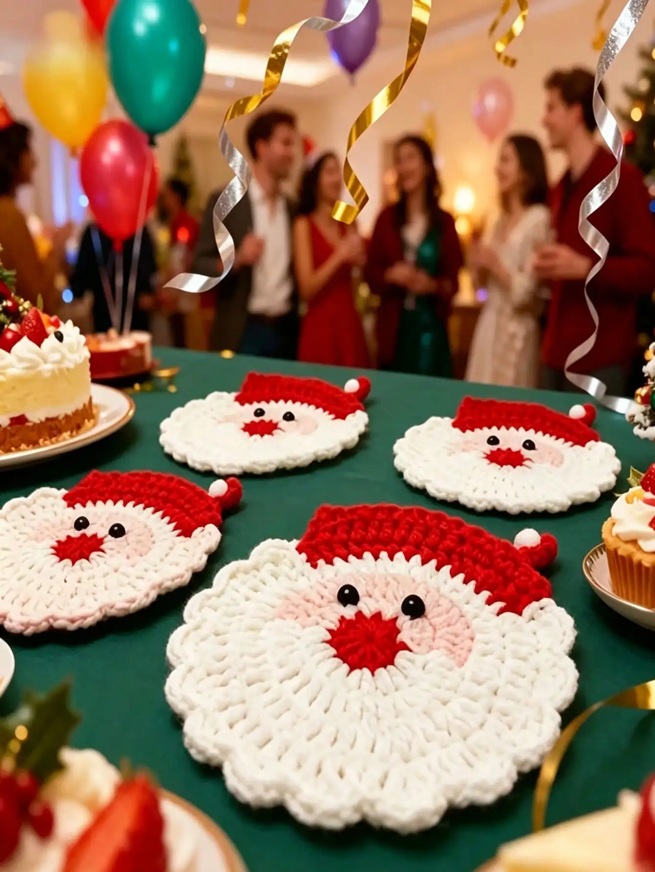 4pcs Handmade Crochet Santa Claus Coasters - Holiday Decor, Durable Fabric Drink Trays, Festive Table Setting, Unique Christmas Gift, Christmas Wreath, Seasonal Tableware, Carefully Crafted Christmas Style Woven Heat-Resistant Home Placemats, Bowl Mats