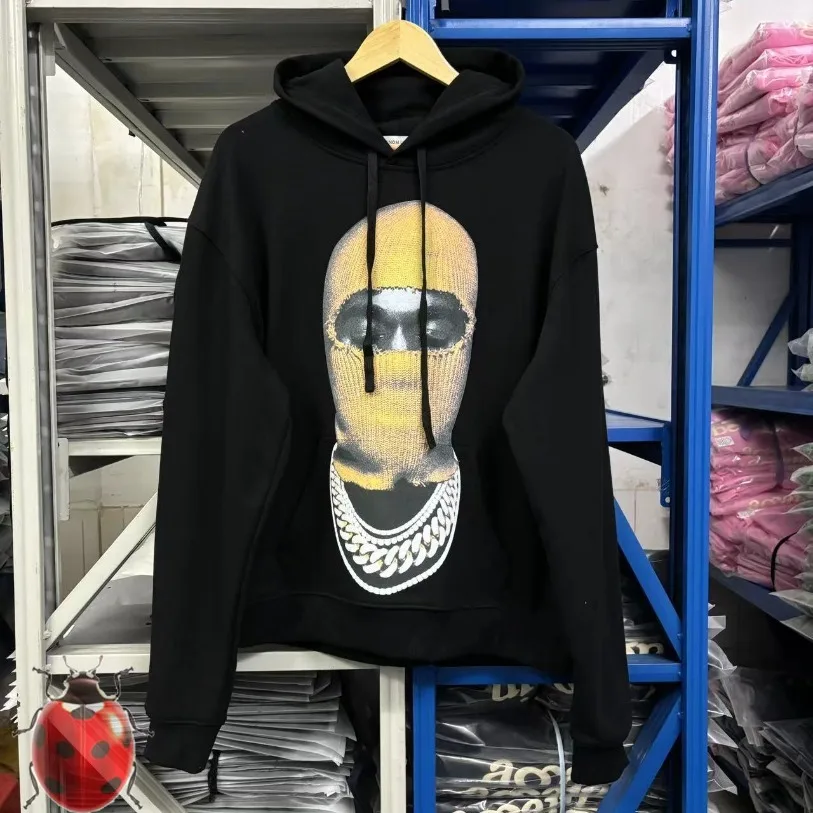 

Black IH NOM UH NIT Close Eye Man Knit Yellow Hat Masker Print Hooded Hoodie Men Women Best Quality Oversize Casual Sweatshirts