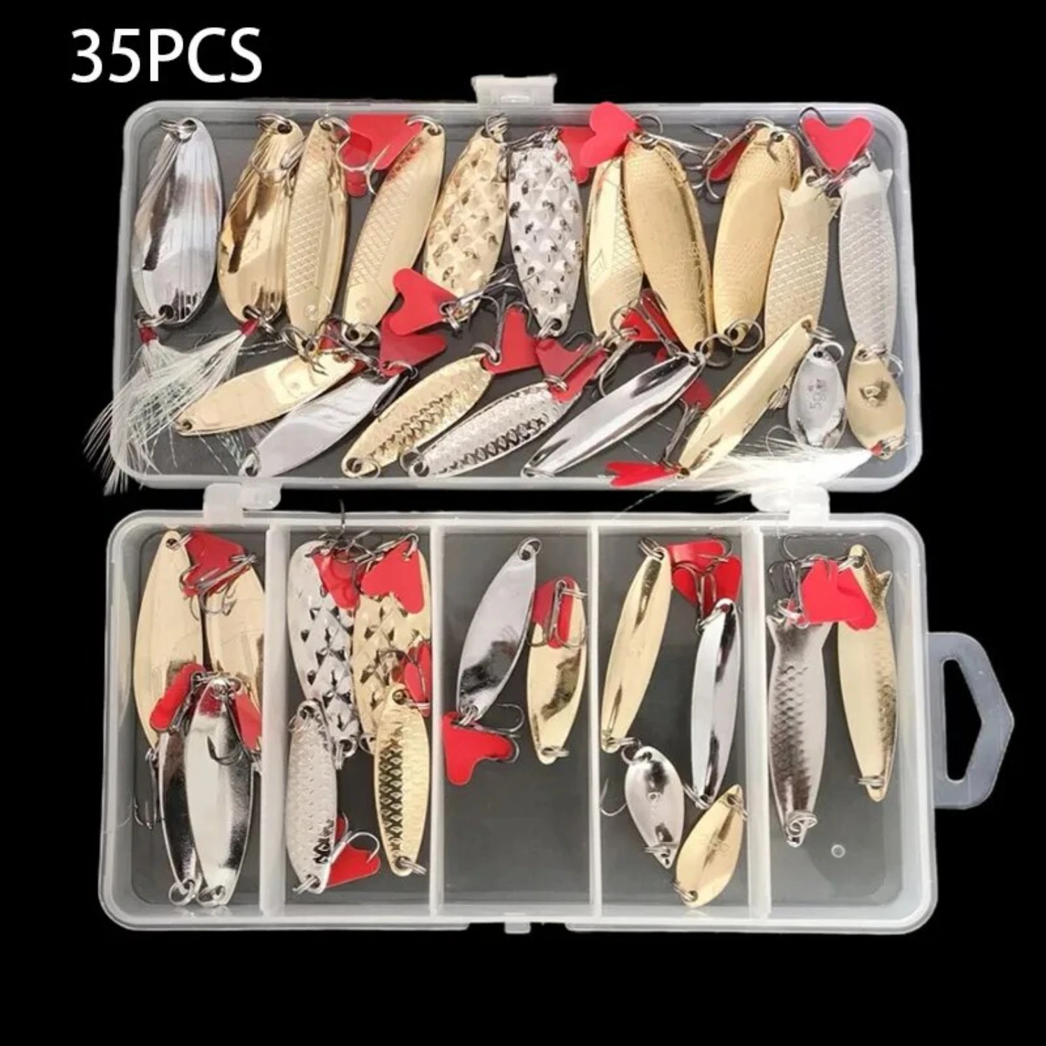 

Fishing Metal Spoon Lure Kit 35PCS - Catch More Fish with Golden & Silver Baits & Sequins Spinner Lures!