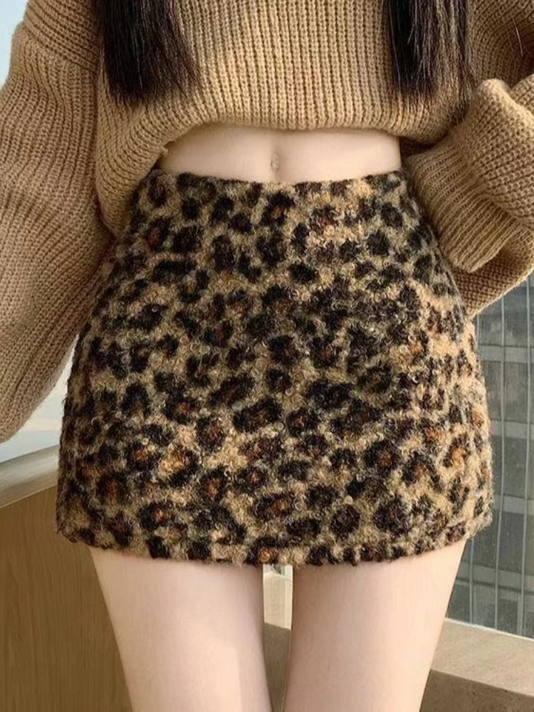 Korea Chic Light Luxury Leopard Skirt Western Style New American High Waist Mujer Falda Slim Spice Girls Short Moda Falda