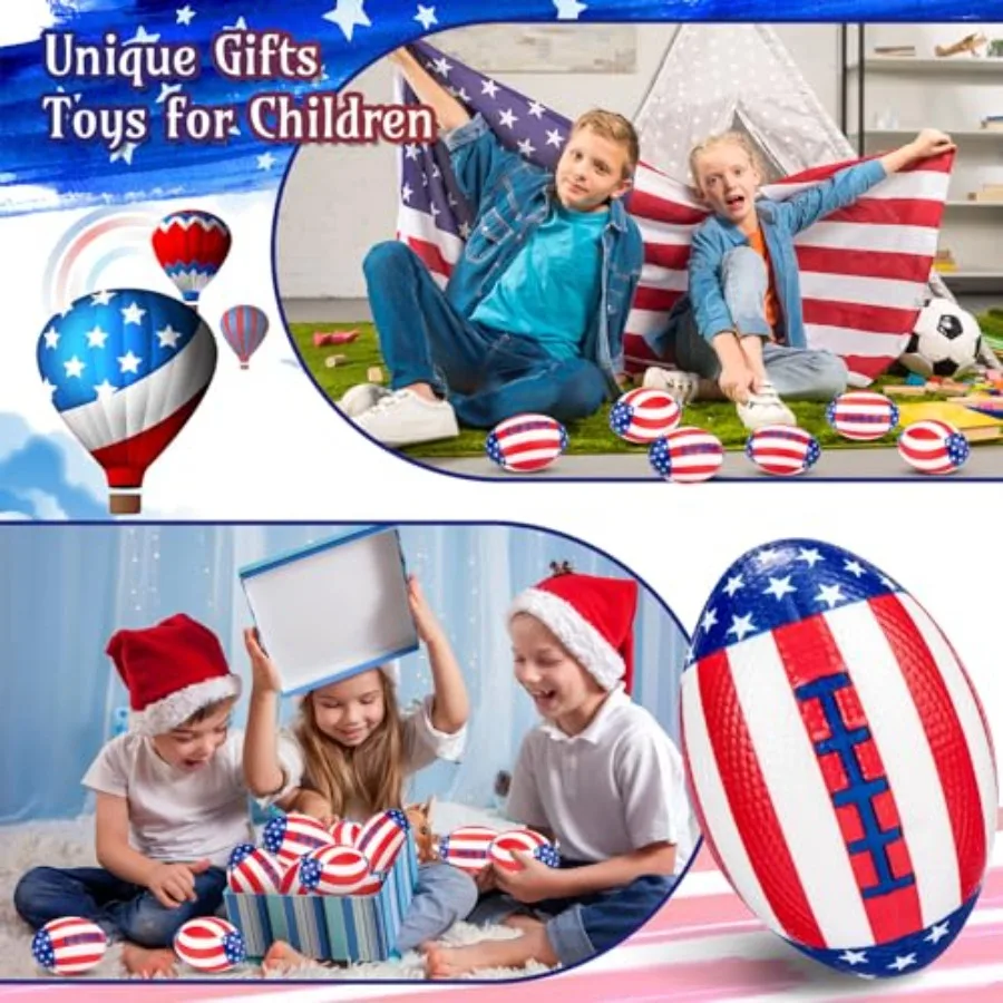 4th of July Football Stress Ball for outdoor events, foam, red white blue, lightweight and squeezable patriotic relief toy