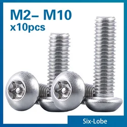 10pcs/lot M2 M2.5 M3 M4 M5 M6 M8 M10 A2-70 Stainless Steel Torx Button Head Tamper Proof Seecurity Screws