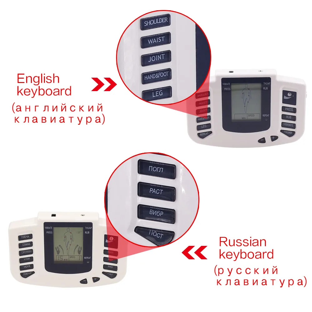 Gesicht Körper Russisch/Englisch Elektrische Puls Massage Muskel Entspannen Stimulator Therapie Massagegerät 16 Pads Zehn Einheit Akupunktur