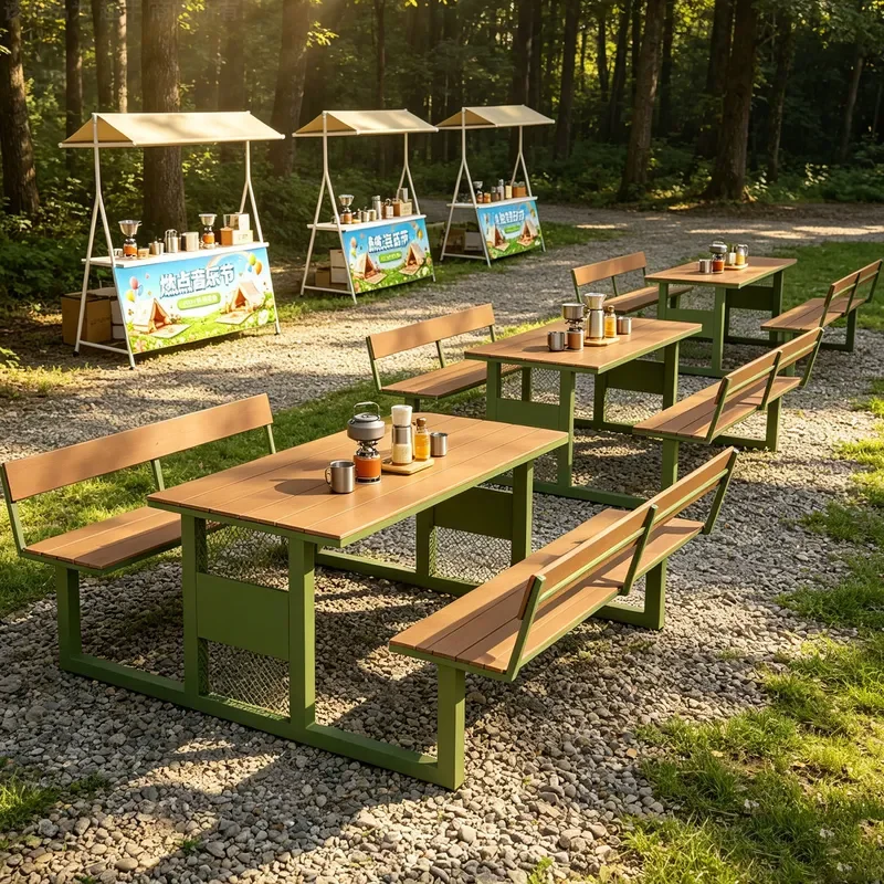 for Internet Celebrity Pedestrian Street Outdoor Table and Chair Set Commercial Leisure Integrated Bench Market Park