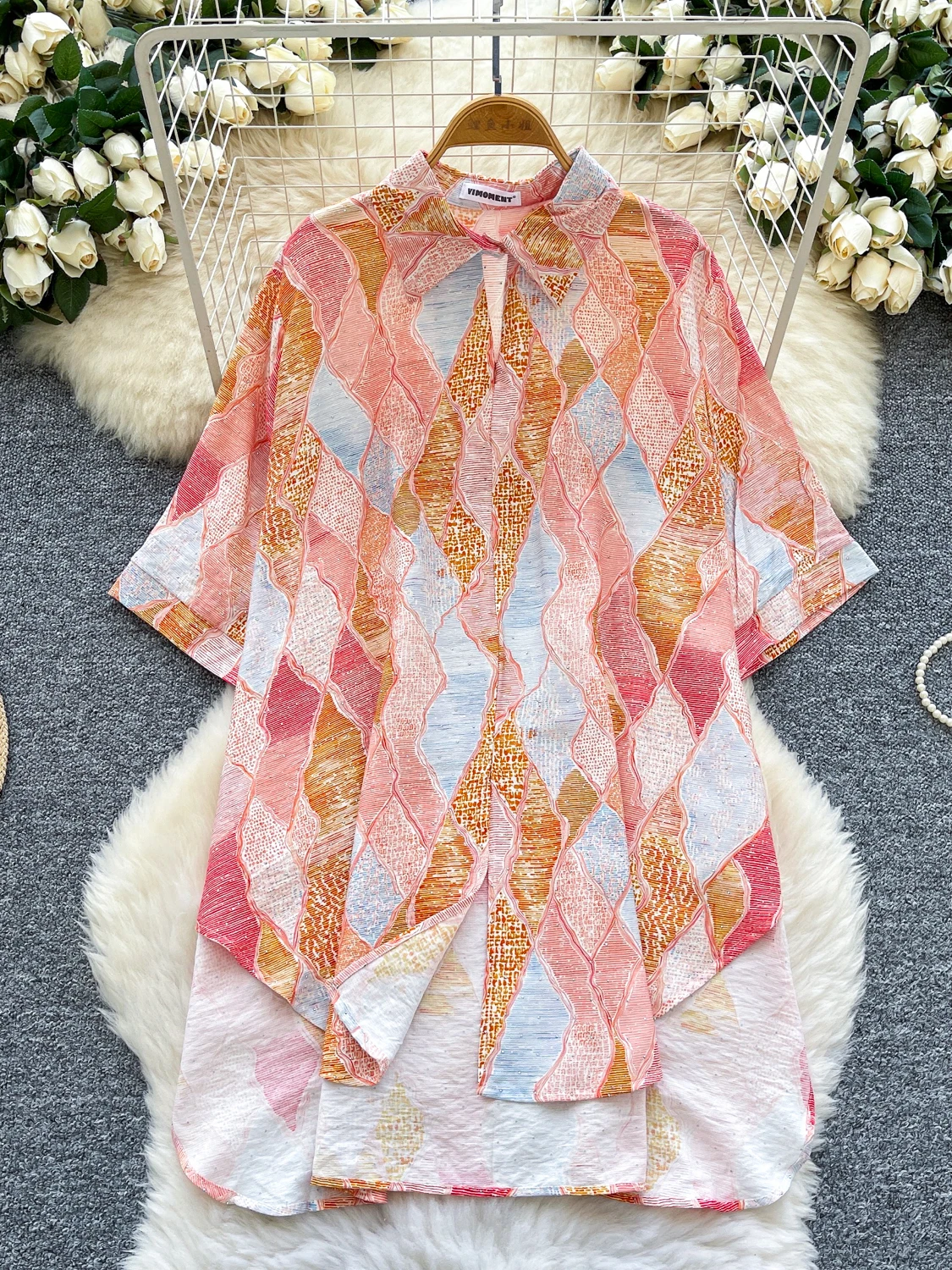 Laid-ba Sle نسائي فضفاض متعدد الاستخدامات مطبوع irt حاشية غير متماثلة كاجوال فضفاض مناسب من ألياف البوليستر ort Sve #3