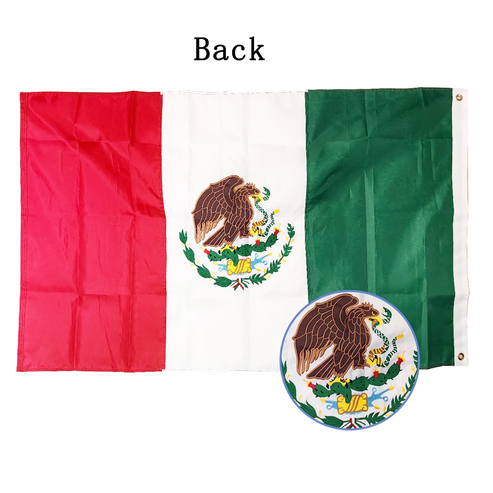 Mexico Embroidery Flag 3 x 5 FT Nylon Premium Stitching Sewn Stripes Brass Grommets Flags 90*150cm Outdoor Flags