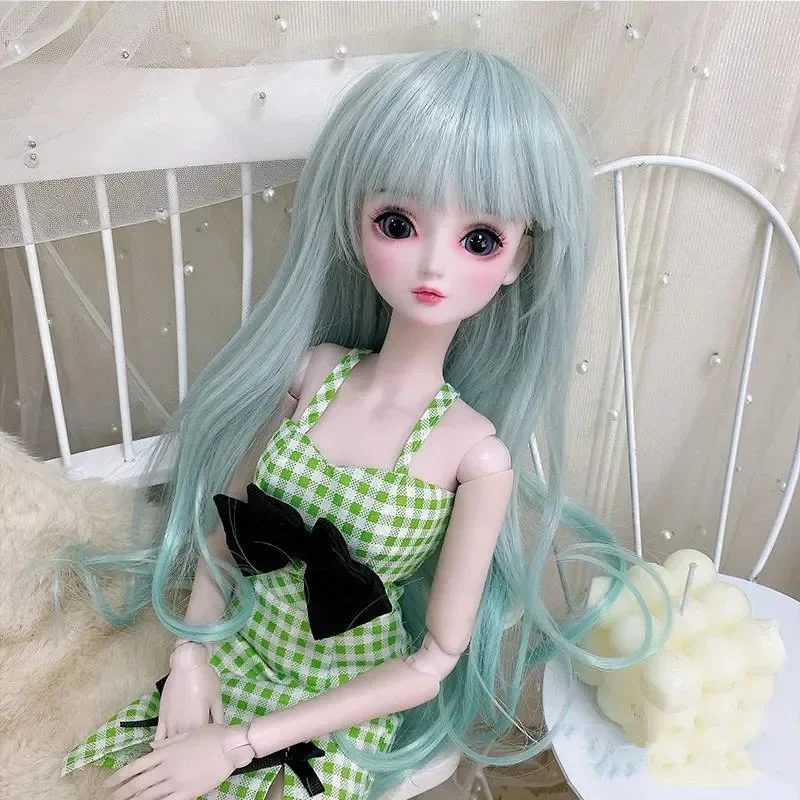 Green Doll Wig with Bangs 60cm Doll Hair 1/3 Bjd Accessories Long Curly Hair Wig Brown/ Pink/ Black Girls Dress Up Toy