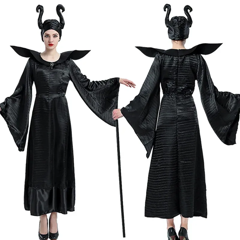 

qa156Maleficent Dark Witch Cosplay Party Stage Performance Costume Halloween Demon Queen Evil Dr