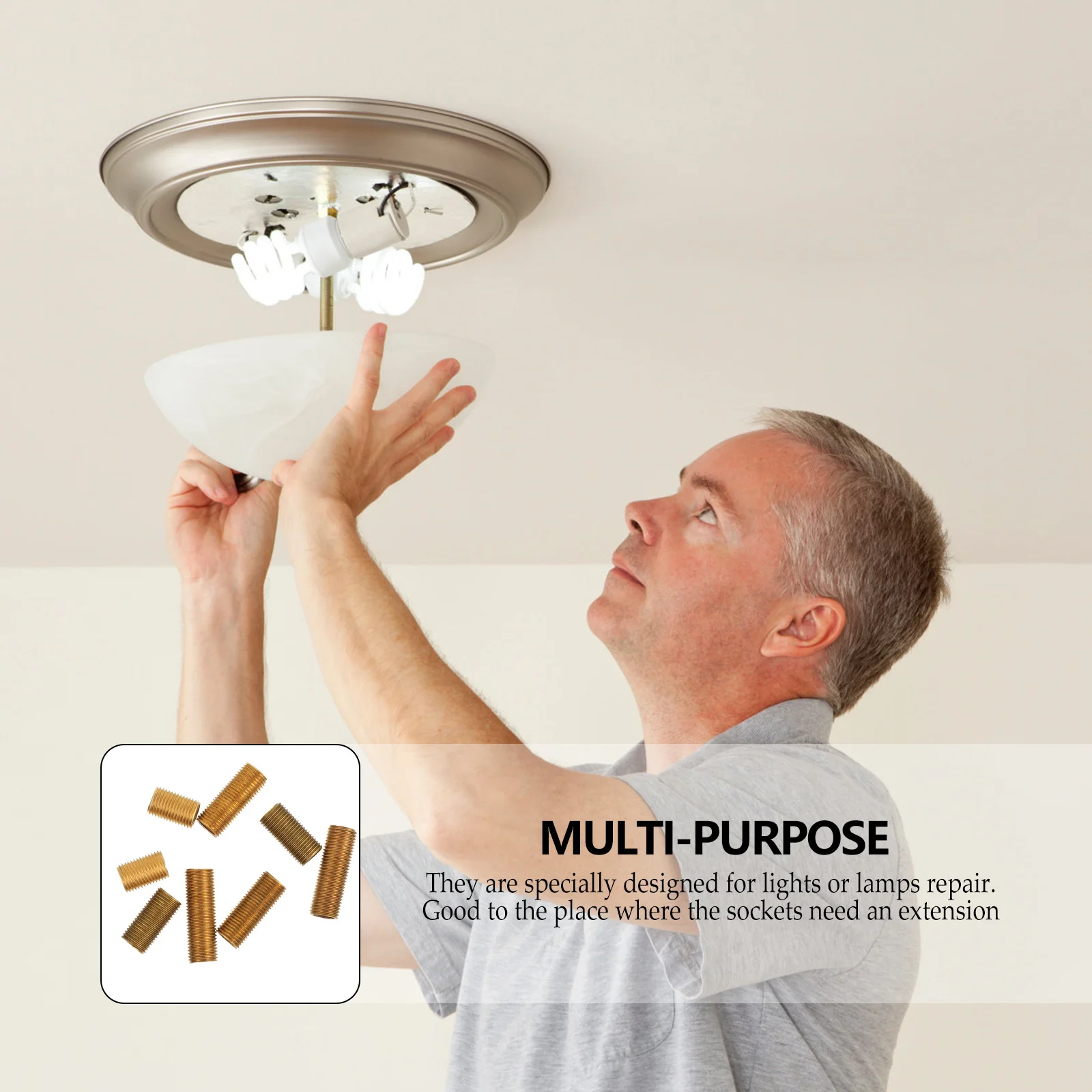 

8Pcs Yellow Brass Connecting Rods for Light Fixtures Creative Thread Pipes Quality Lamp Extension Parts Professional Use Golden