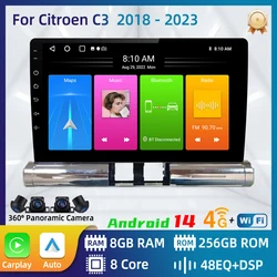 Car Radio For Citroen C3 2018 - 2023 2 Din Android Multimedia GPS Navigation Carplay Android Auto Head Unit Stereo Autoradio