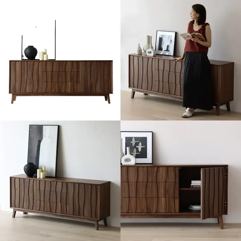 for North American Black Walnut Solid Wood Medium Ancient Style Dining Side Cabinet Living Room Household Log Storage Chest