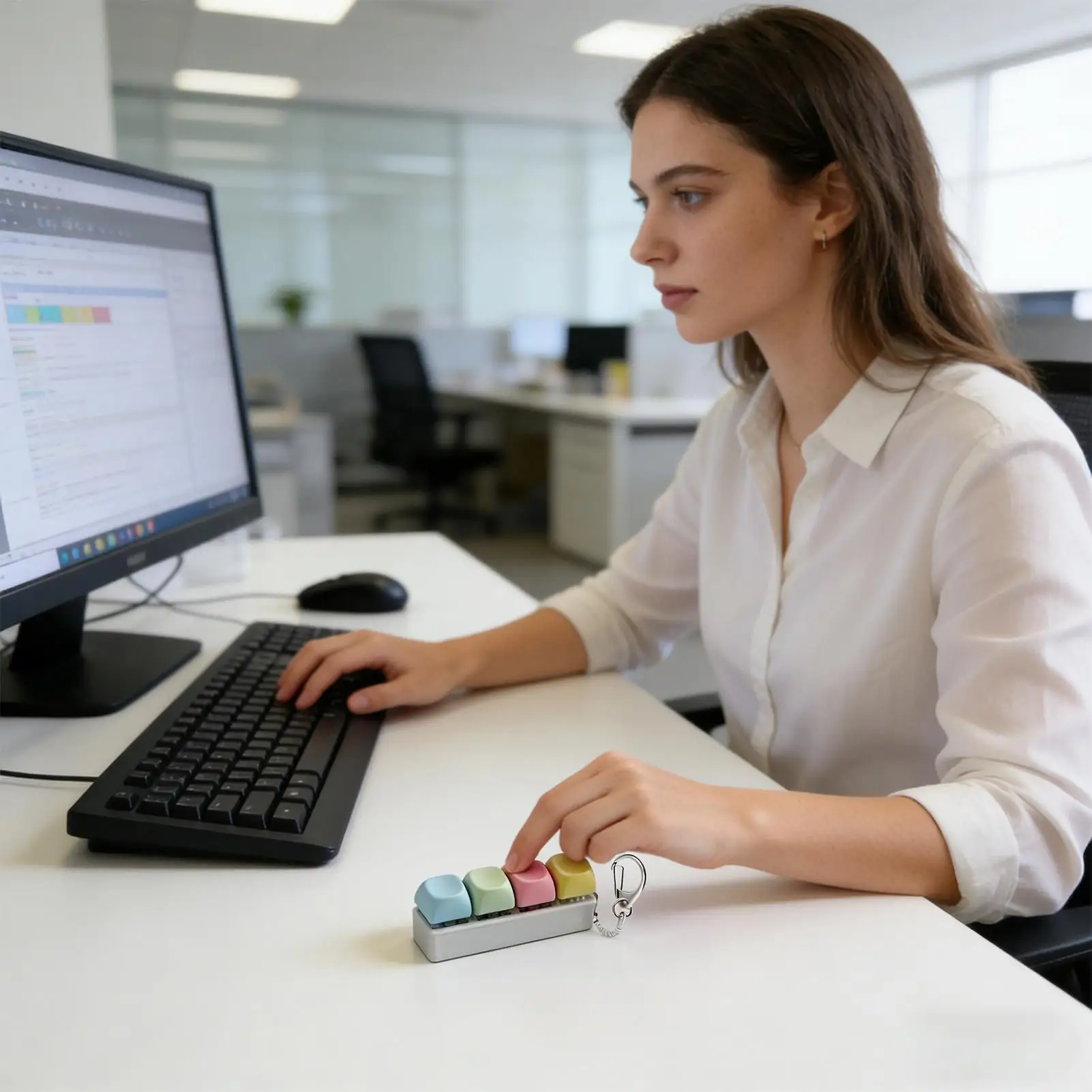 4-toetsen knop Keycap Fidget sleutelhanger toetsenbord Clicker speelgoed toetsenbord kubus speelgoed voor volwassen geschenken om de pastijd te verlichten