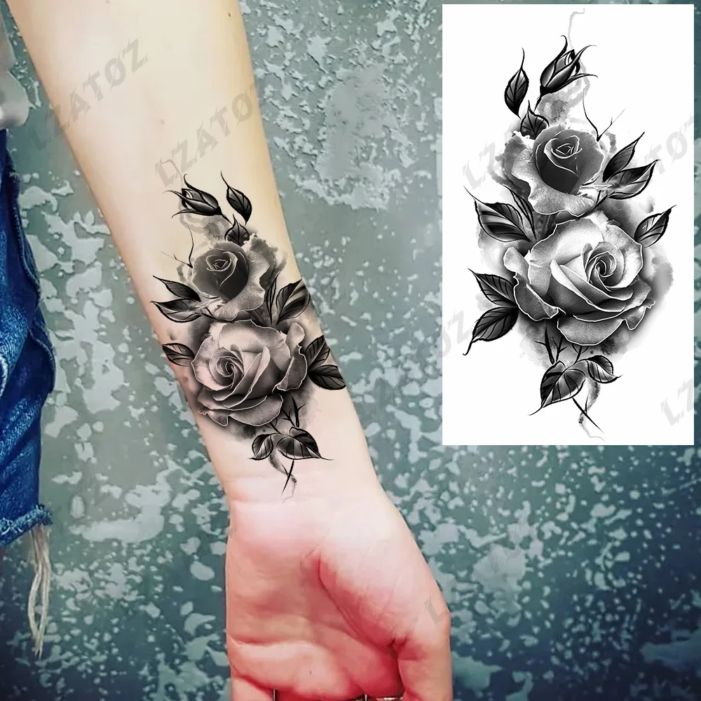 Realistic Nun Clock Temporary Tattoos For Woman Adult Fake Flower Moon Snake Tiger Tattoo Sticker Waterproof Hand Tatoos Paste