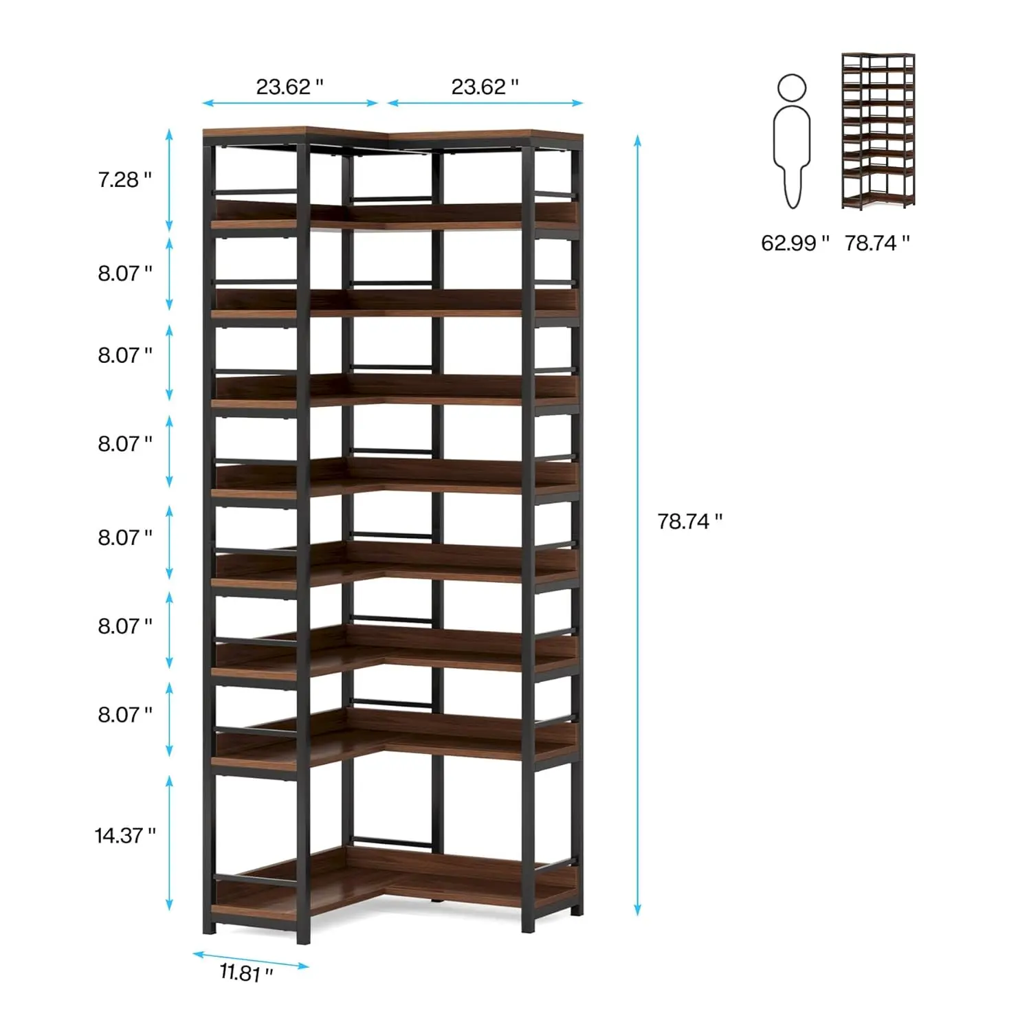 9 Tier Corner Shoe Rack Tall Vertical Organizer Freestanding Storage Shelf Entryway Closet Space Saving Rustic Brown, Customized