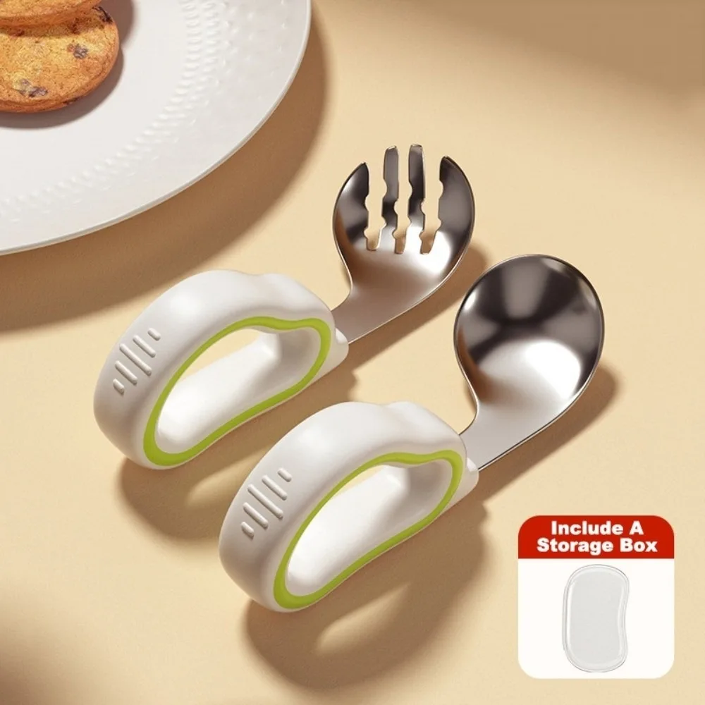 

Silicone Baby Fork and Spoon Set Self Feeding with Storage Box Baby Cutlery Safe 316 Stainless Steel Child Tableware