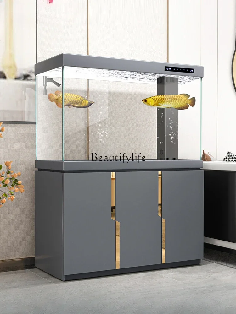 

yj9 2024 New Large Living Room Screen Light Luxury Fish Tank Aquarium Super White Glass Ecological Bottom Filter Dragon Fish Tan