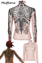 Arcane Vi Cosplay Tattoo Printed Top Costume Game LOL Arcane Disuise Long Sleeved Innerwear Women Disguise Halloween Party Suits