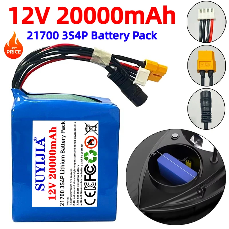 

21700 12V 20AH dragnet boat battery waterproof rechargeable high rate 3S4P 12.6V 20000mAh chao boat lithium battery pack