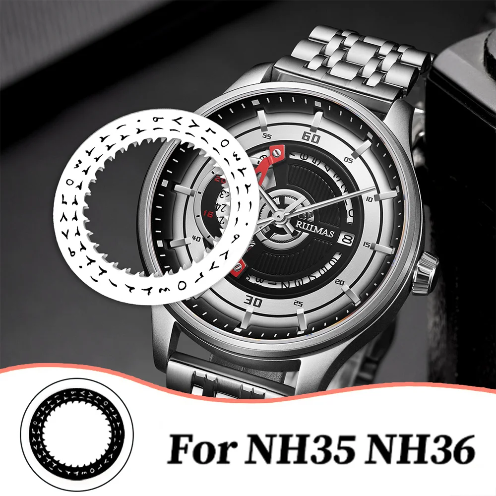Black/White Date Week Wheel NH35 NH36 Movement Arabic Movement Dial Fits NH35 NH36 Automatic Movement Crown at 3.8 oclock
