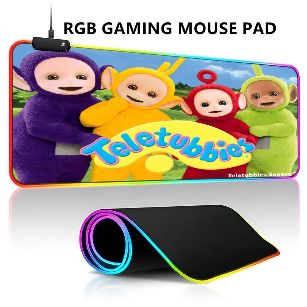 

Cartoon T-Teletubbies-Childrens RGB LED Light Gaming Mousepad Waterproof Large Gamer Mouse Carpet Big Mause Keyboard Pad PC Desk