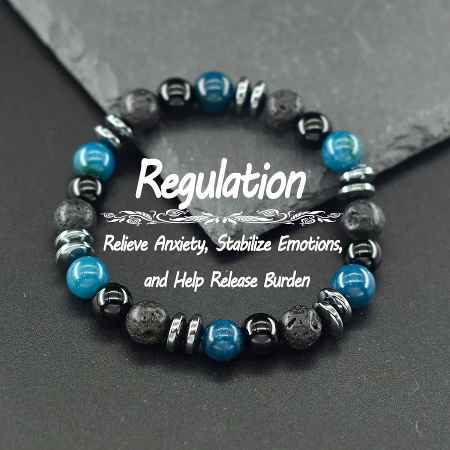 Natural Blue Apatite Stone Beads Bracelet Women Men Hematite Accessories Relieve Anxiety Release Burden Jewelry Gift for Lover