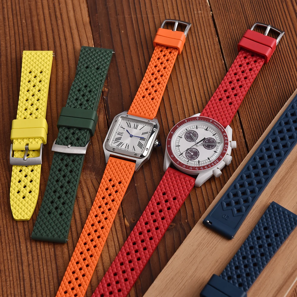 20 مللي متر 22 مللي متر FKM حزام ساعة مطاطي سريع الإصدار مقاوم للماء لساعات الغوص الرياضية تصميم مقاوم للتعرق #1