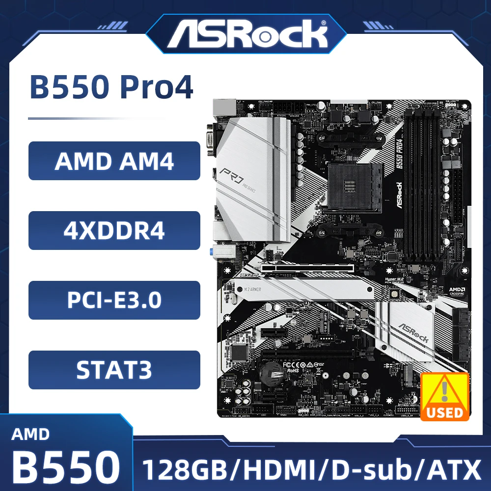 

Материнская плата ASRock B550 B550M B550 Pro4, материнская плата Ryzen 5 5600 5700 5900 PRO 3400G 3900X 3400 процессора AM4 DDR4 128 ГБ ATX M.2 б/у