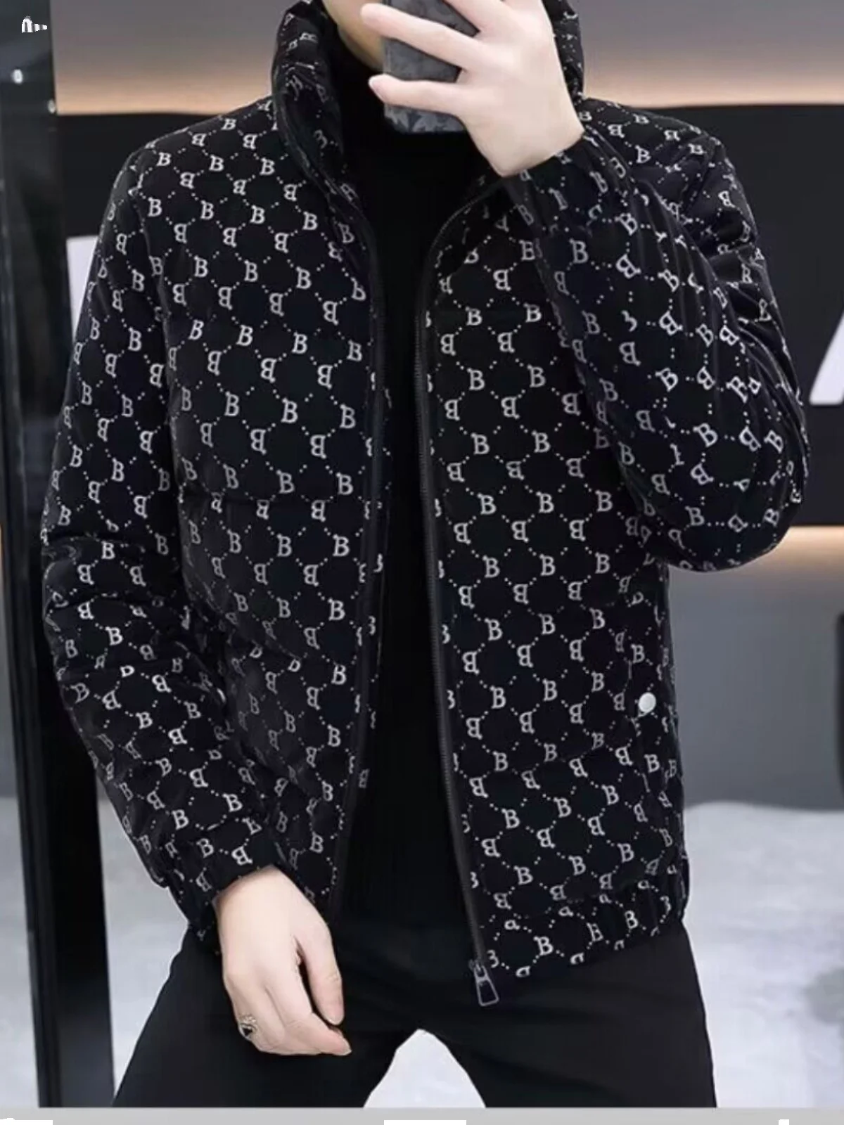 

Warm Thiened Cotton Jaet Men's Winter New Faion Casual Windproof down Cotton Coat High-end Collar Zipper Closure ...