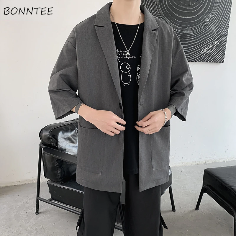 

Летние мужские пиджаки, простые, элегантные, повседневные, с одной пуговицей, деловая красивая уличная одежда, универсальная классическая верхняя одежда с надрезом, шикарная