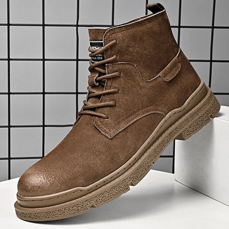 

Outdoor Mountaineering Work Boots for Men: 2025 New Big Yellow Boots, High-Top Height-Increasing British Style Durable Work Shoe