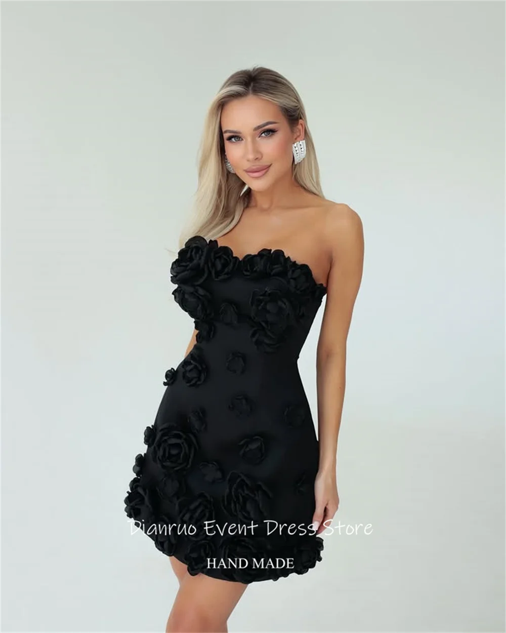 เดียนรูโอชุดราตรีลายดอกไม้ 3 มิติเหนือเข่าสง่างามชุดเดรสคืนสู่เหย้าทรงบอดี้คอน กลามูรัสค็อกเทลชุดที่กำหนดเอง