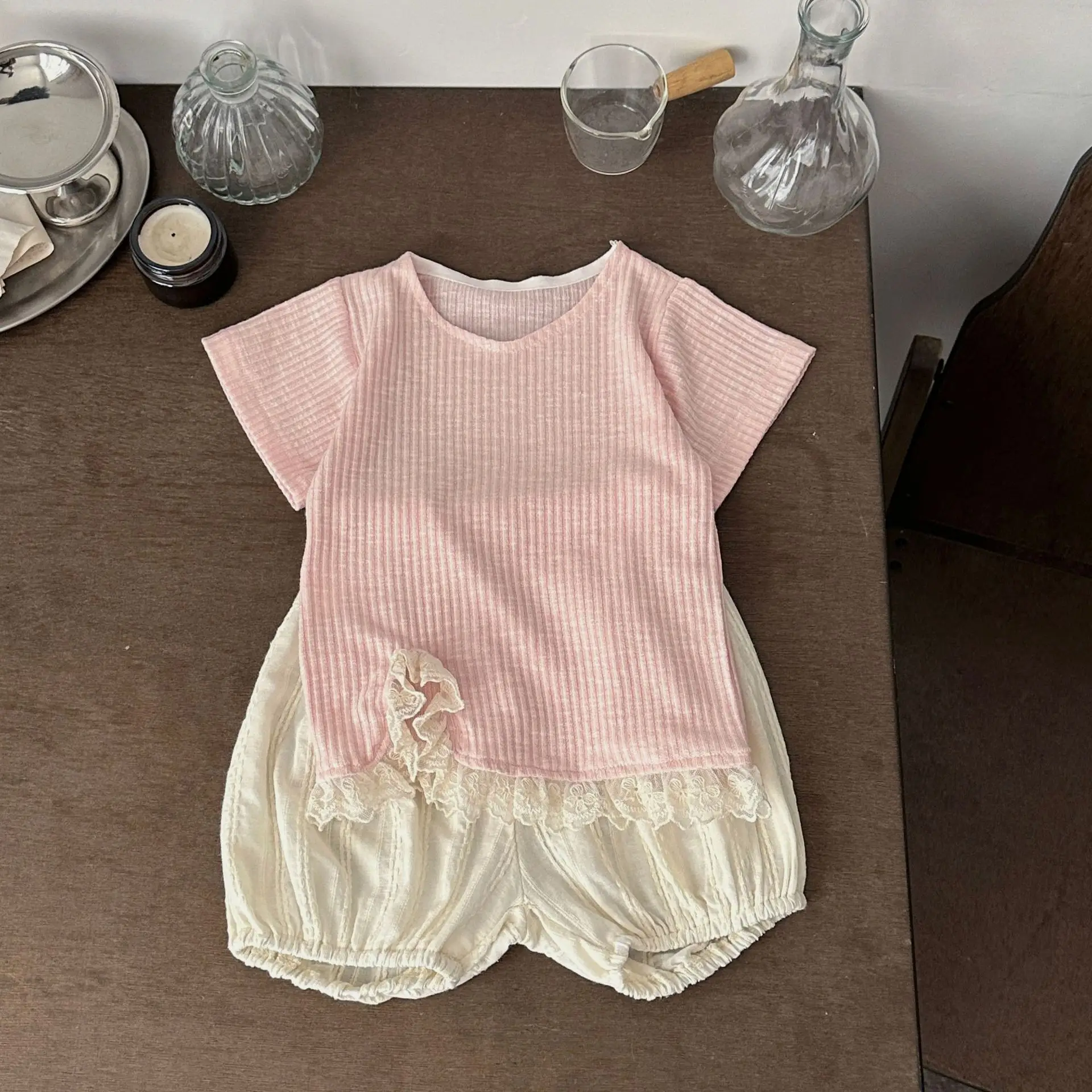2026 Summer New Baby Girl Short Sleeve T Shirts Solid Cute Girls Fashion O-neck Lace Tops Infant Cotton Tee Toddler Clothes