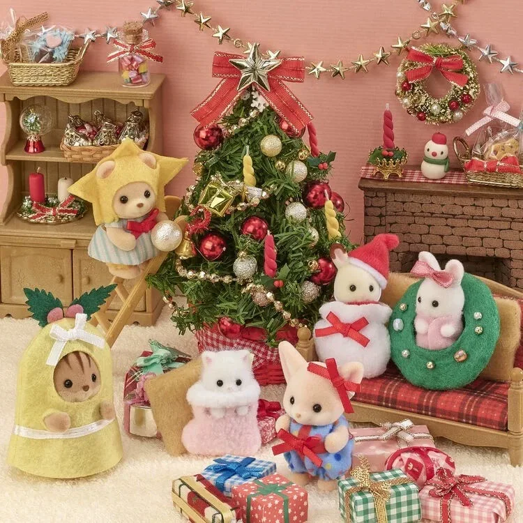 Rarity Sylvanian Families Christmas Box Set Star Bear Bell Shaped Chipmunk Christmas Socks Chocolate Rabbit Decor Girl Gifts