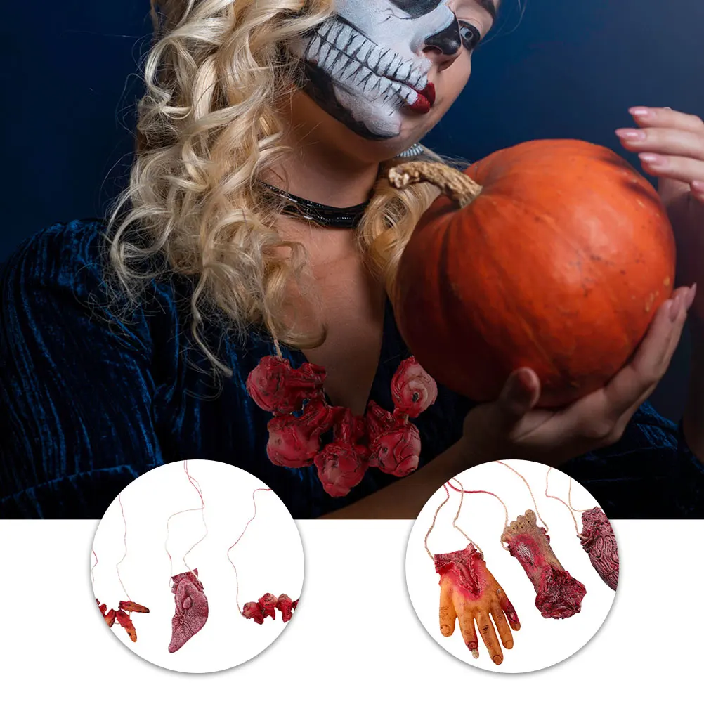 

6 Pcs Simulated Hand-breaking Pendant Broken Body Parts Halloween Bloody Prop Decorations Hands Pu Severed